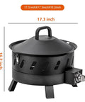 Smokeless Portable Propane Fire Pit For Outdoor Use With Lid And Handle Seventeen Point Three Inch Gas Fire Bowl dimensions.