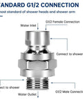 All Metal Swivel Ball Shower Head Adapter With Heavy Duty Adjustable Arm Extension Connector And Pivot Ball For Easy Angle Change Universal Shower Component Brass Build Rust Proof Silver, G1/2