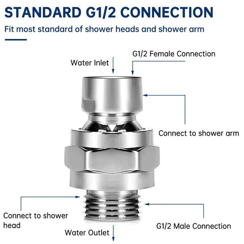 All Metal Swivel Ball Shower Head Adapter With Heavy Duty Adjustable Arm Extension Connector And Pivot Ball For Easy Angle Change Universal Shower Component Brass Build Rust Proof Silver, G1/2