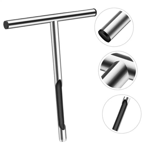 Stainless Steel Soil Sampler Probe With T Handle For Lawn Care And Garden Testing 304 Metal Soil Sampling Tool, shown from side angle.