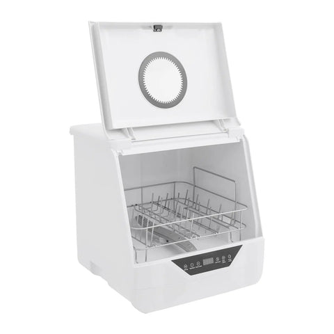 Ace Portable Countertop Dishwasher With Four Smart Wash Modes And Turbo 360 Spray For Zero Drama No Sweat Sanitizing In Small Apartments Tiny Homes And Rv Camper Gear Where Counter Space Is Limited But Results Better Be Boss Level showing open door and interior with rack.