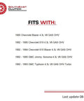 Compatibility list for Prefilled Hydraulic Clutch Slave And Master Cylinder Kit Compatible With Chevy Blazer S10 Sonoma Jimmy Tahoe 1992 To 1995 4.3L V6