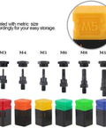 Rivet Nut Gun Kit 1510 Pcs Hand Rivet Nut Tool And Set With 6 Mandrels M3 to M10 shown with colored storage caps