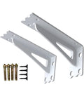 Rock Solid Heavy Duty Floating Shelf Brackets Set Two Pieces Industrial Wall Mounted L Braces Built Tough Thickened Steel Zero Flex L Support For DIY Open Shelving Kitchen Bathroom Living Room White with mounting hardware.