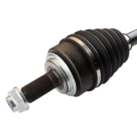 Close-up of CV Axle Assembly 13E005L For 2003 2007 Honda Accord Front Left with neoprene boot and metal components
