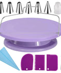 Purple Cake Decorating Kit With Rotating Turntable 14 Piece Essentials Including Piping Tips Reusable Bag Coupler Cake Leveler Offset Spatula And Icing Scrapers For Beginners Beginner Friendly Easy To Use Safe Food Grade Materials