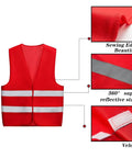 High Visibility Reflective Running Vest For Men And Women, 360 Degree Bright Safety Vest, Red, Lightweight Breathable DTY Polyester