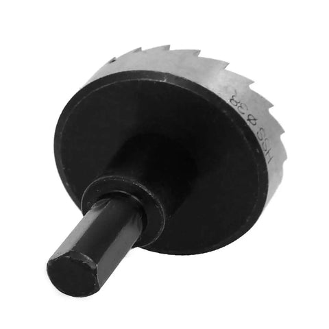 Close-up of 38mm hole saw from 38Mm Hole Saw Set With 6Mm Pilot Drill Bits 70Mm Long HSS Spring Loaded Twist Drill Bits