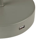 USB port detail on Lofty Industrial 18 Inch Desk Lamp With 2.1 USB Port In Matte Sage Green And Brass Accents Push Button On Off