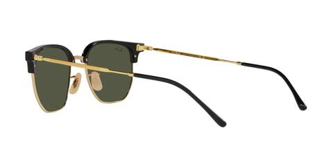 Side view of New Clubmaster Square Sunglasses 53mm Black On Gold With Green Crystal Lenses Lightweight Italian Made Frame