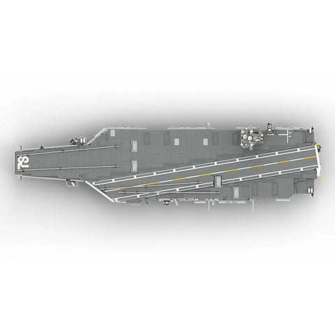 Top view of a 1:300 Scale Nuclear Powered US Navy Aircraft Carrier Building Blocks Set MOC 192566 Military Themed Assembly Kit.