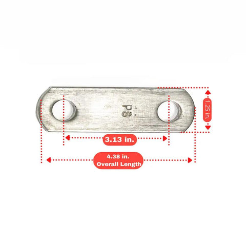 Single Trailer Axle Shackle Kit For Double Eye Springs with Four 3 1/8 Inch Shackle Straps, dimensions detailed, unpainted.