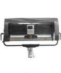 Front view of Nova P600c Rain Shield For LED Panels showing nylon cover on light fixture, protecting controls and ports.