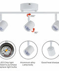 Arcfox 24W Three Light LED Track Lighting Kit With Dimmable Rotatable Heads 3000K Warm White ETL Listed CRI90 shown with rotation angles.
