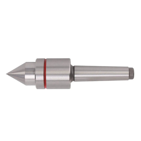 Side view of Live Center For Lathe Tailstock MT2 High Carbon Steel 60 Degree CNC Tip Triple Bearing System with red detail