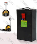 Heavy Duty 24 Volt 20AH Electric Stacker Truck Battery Pack With Smart Bms Protection For Long Life Cycles And Fast Charging Action, side and back view.