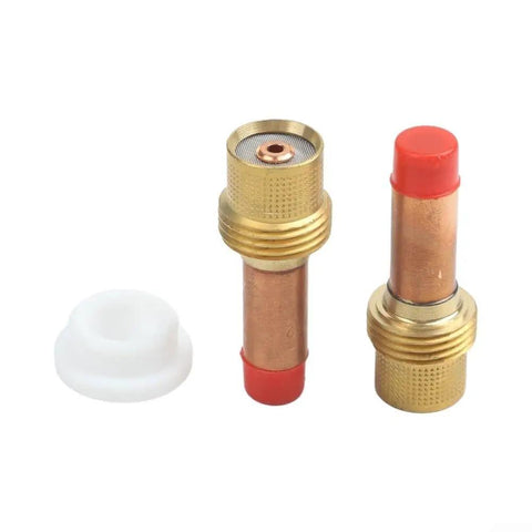 Ultimate 10 Piece Tig Gas Lens Kit For Wp 17 18 And 26 Welding Torch including brass gas lens bodies and insulator.