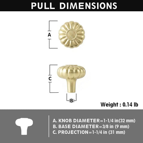 Unlacquered Brass Cabinet Knobs One And One Quarter Inch 2 Pack Living Finish Flower Hardware dimensions with weights