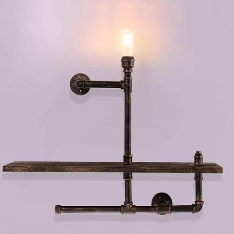 Wall-mounted light fixture and shelf using Three Quarter Inch Black Malleable Iron Pipe Fittings Flange Tees And Elbow Set For DIY Decor