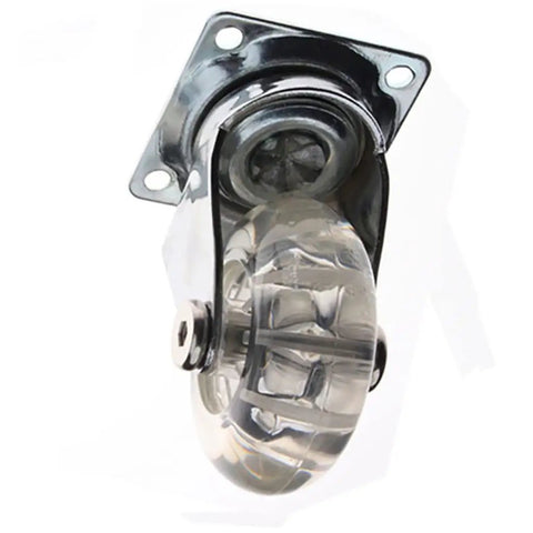 4 Pack Transparent Pu Replacement Caster Wheels For Office Chairs Sofas And Trolleys Slick Rolling Swivel Treads Floor Friendly Non Marking Quiet Glide Heavy Duty Smooth Operator Casters No Drama Setup close-up of a transparent caster wheel with metal bracket