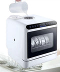 Compact Countertop Dishwasher With No Fuss Setup And Full Auto Dry filling with water, showing dishes inside, 460x410x460mm.
