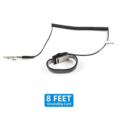 Anti Static ESD Adjustable Metal Wrist Strap With 8 Foot Coiled Cord Heavy Duty Grounding Wristband For Electronics Assembly Work Durable Anti Static Bracelet Personal Safety Protector Black, displayed with 8ft cord and clip on white background.