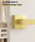Brushed Gold Dummy Door Handle No Turn Lever For French Doors And Closets, Heavy Duty Ambidextrous Interior Push Pull Door Hardware, Non Functional Single Sided Latch Replacement, 1 Pack on white door