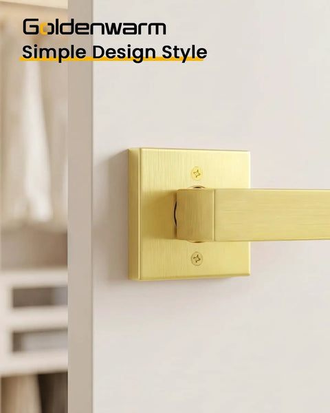 Brushed Gold Dummy Door Handle No Turn Lever For French Doors And Closets, Heavy Duty Ambidextrous Interior Push Pull Door Hardware, Non Functional Single Sided Latch Replacement, 1 Pack on white door