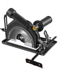 Heavy Duty Angle Grinder Bracket With Integrated Dust Collection System For Smooth Bevel Adjustments Up To Forty Five Degrees mounted on a workbench