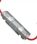 Close-up of Heavy Duty Inline Fuse Box Holder With No Nonsense Plug And Play Wiring Harness And Street Ready 10 Amp Blade Fuse.