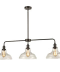 Industrial Glass Island Pendant Light In Oil Rubbed Bronze, Large Modern Hanging Fixture For Kitchen Island, Clear Glass Shade