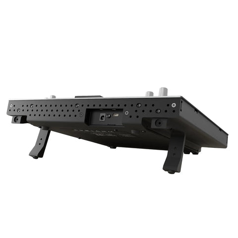 Bottom view of Hardware Plug In Control Surface For Pro Audio With Included SSL Licenses To 360 Link 4K B Channel Strip 2 And Bus Compressor 2 UC1 Console with adjustable legs.
