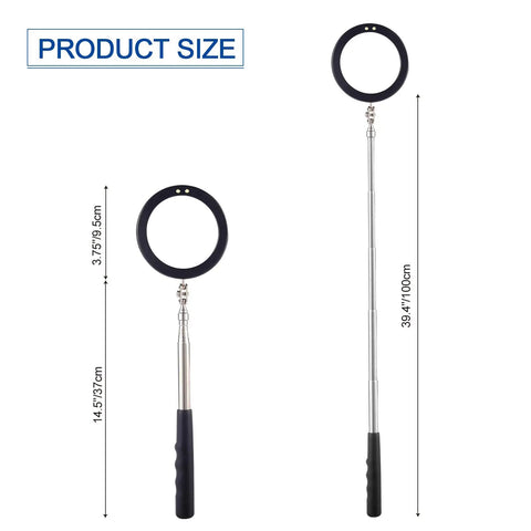 Product size comparison of Telescoping Inspection Mirror With LED Light And 3.75 Inch Round Mirror, Extendable Handle From 14.5 To 39.4 Inches