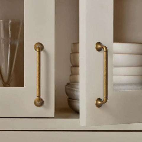Six Pack Antique Brass Cabinet Handles 5 Inch 128mm Hole Center Solid Aged Bronze Kitchen Drawer Pulls on cupboard doors