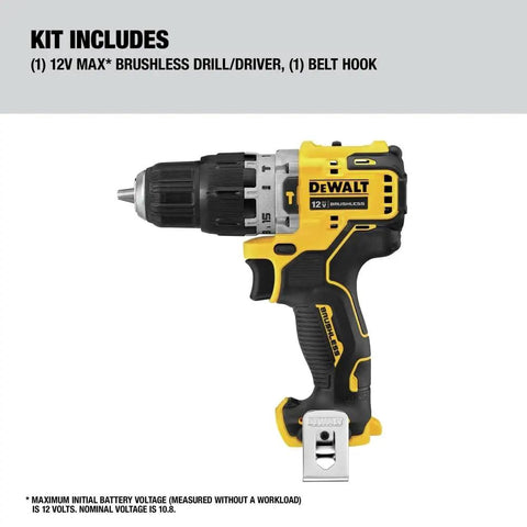12V Max XR Hammer Drill Bare Tool ultracompact lightweight for quick home projects with belt hook and two speed action