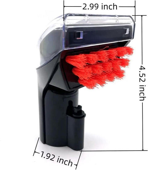 Replacement brush head attachment for Bissell 1400B vacuum, black plastic with red bristles (front view)