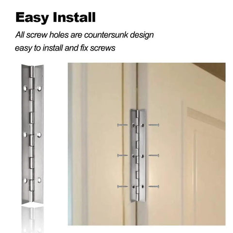 Six Pack 12 Inch Piano Hinge Heavy Duty Continuous Hinge With Pre Drilled Mounting Holes For Cabinets Boat And Marine Doors Top Shelf 304 Stainless Steel countersunk design for easy installation.
