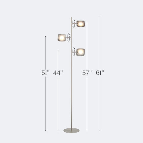 Tree Floor Lamp With Dimmable LED Spotlight, Adjustable Panels, Tall Silver Standing Lamp For Living Room And Office with sizes