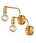 Edison Brass Wall Sconces Set Of Two Plug In Swing Arm Lights With On Off Switch, Cool Mid Century Modern Vibe, ETL Listed For Dry Locations
