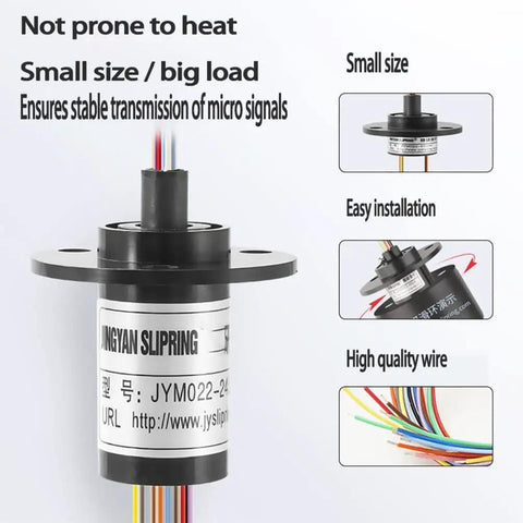 30A Three Wire Slip Ring With Gold Brush Contacts For Motor Encoder And Small Drive 22mm No Fuss Fiber Brush Tech Delivers Smooth Power And Signal Transmission For Reliable Performance, 22mm slip ring with wires