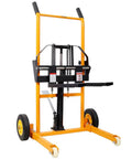 Heavy Duty Hydraulic Manual Lift Stacker With 440 Lb Capacity And Adjustable Forks, yellow and black frame for warehouse use.
