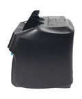 Side view of Heavy Duty Dual Pocket Money Counter Machine With Pro Grade Fake Money Detector And Universal Currency Setup For Swift Bill Sorting Plus Serial Number Logging In Black.