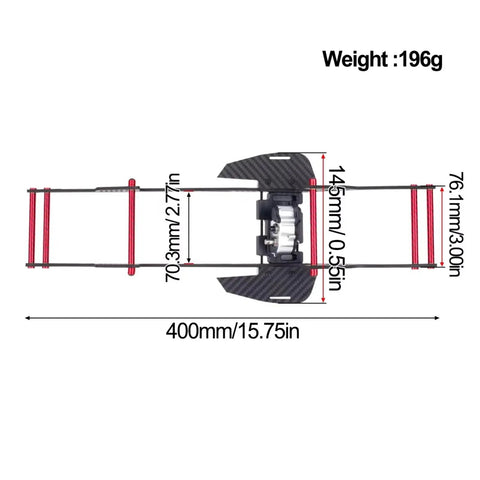 Axial SCX10 1/10 Carbon Fiber Low Center Of Gravity Chassis Frame Rails Kit dimensions and weight 196g