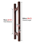Two Sided Wooden Door Pull Handle For Front And Back Doors And Yard Gate, Beefy Heavy Duty Grip, Easy Mount Brown Finish, 100cm