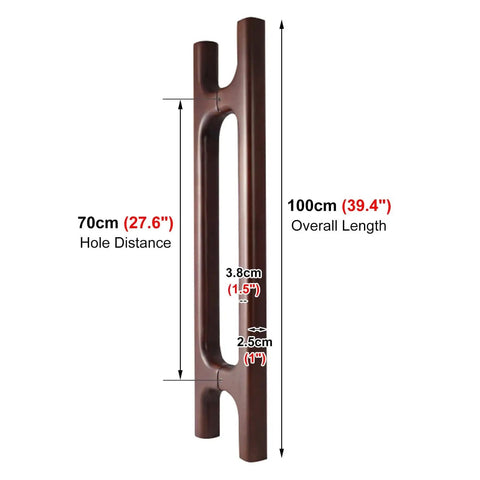 Two Sided Wooden Door Pull Handle For Front And Back Doors And Yard Gate, Beefy Heavy Duty Grip, Easy Mount Brown Finish, 100cm