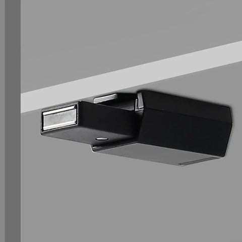 Push To Open Cabinet Catch With 25 Lbs Magnetic Hold, Spring Loaded Door Latch installed under a gray cabinet surface