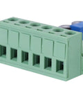 Close-up of green terminal block on From 0 To 10 KHz To 0-10 V PWM Digital To Analog Converter Module For PLCs, Industrial Automation