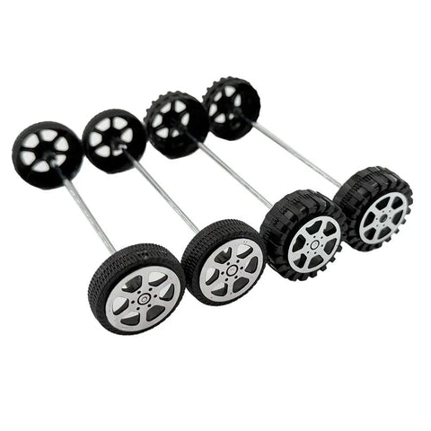 50Pcs RC Vehicle Wheel And Shaft Set Plastic Wheels 30mm And 32mm Dia With 2mm Axles And 100mm Shafts For DIY Replacement Parts