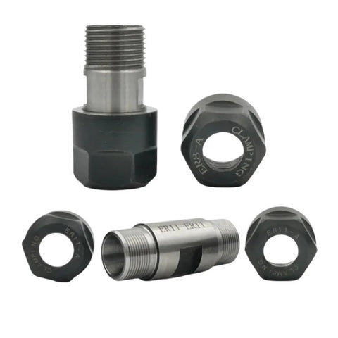 Premium ER Collet Spindle Extension Rod for Lathe and Drill components including ER11 and ER8 adapters for precise machining.