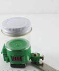 Magnetic Thread Lubricator Box For Sewing Machine Deluxe Non Evaporating Tank Reservoir silver finish with clear lid and green base